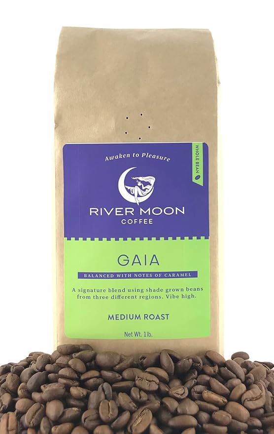 River Moon Coffee, Medium Roast Coffee Beans, 16 Ounces, Non-GMO, Direct Trade, 100% Arabica, Gaia Blend