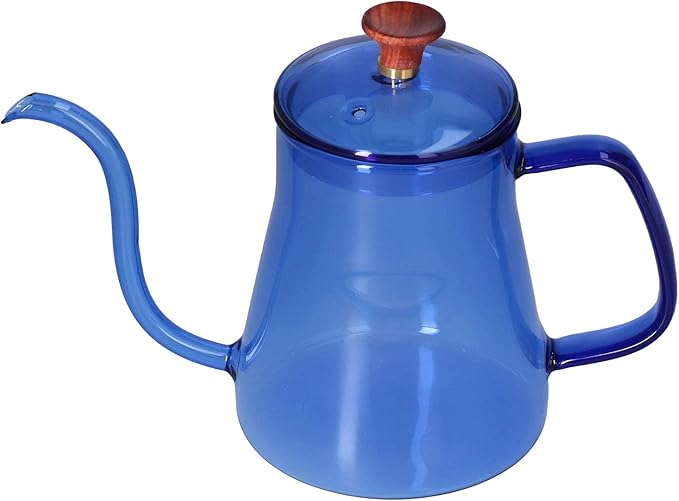 350ml Pour Over Coffee Kettle,Gooseneck Glass Kettle,Tea Kettle Long Spout Kettle Large Capacity Heat Resistant Easy to Clean Long Mouth Coffee Pot with Lid(blue)