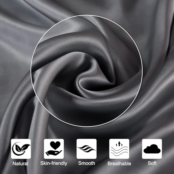 Ravmix Silk Pillow Cases with Zipper, 21 Momme Mulberry Silk Pillowcase for Hair Skin Health, Soft Smooth Breathable Cooling Pillow Cover for Beauty Sleep with Gift Box(Standard 20"x26", Space Grey)