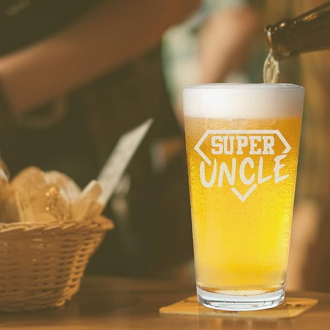 Veracco Super Uncle Funny Birthday Gift Fathers Day For Dad Grandpa Stepdad Pint Beer Glass (Clear)