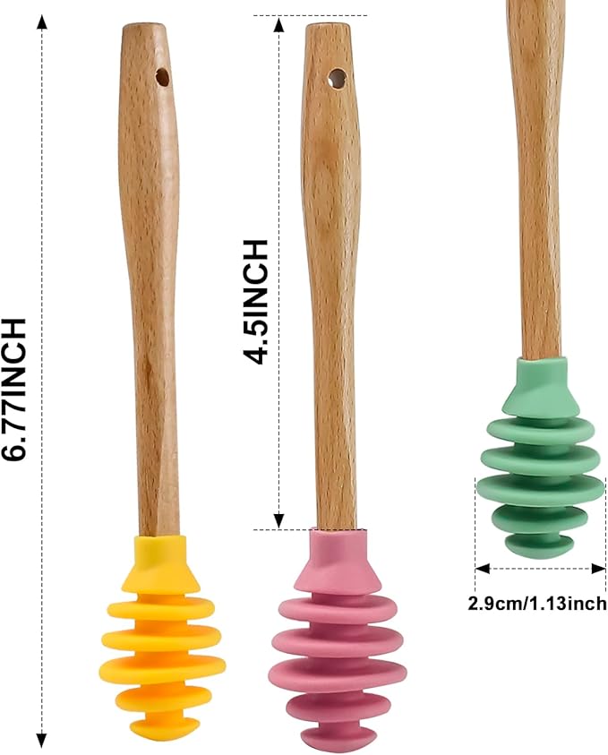 Silicone Honey Dipper Sticks, 3PCS Spiral Design Non-Drip Honey Spoon with Jar Stirring Rod, Food-Grade BPA Free Dispenser for Syrup, Jam & Beverages