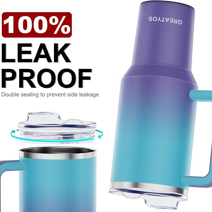 40 oz Tumbler with Handle and Straw Lid Insulated Tumblers Cups with Lids Straws Double Wall Vacuum Stainless Steel 40oz Tumbler Travel Mug Gifts for Men Women Him Her (Ocean Dream)