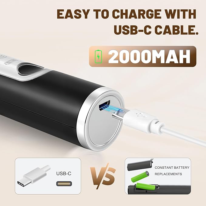 BEoffer Milk Frother Handheld Rechargeable 2000mAH Power Frother Wand Electric Foam Maker with 2 Stainless Whisks 3 Speeds Drink Mixer Coffee Frother for Latte, Cappuccino, Matcha (01 Black)
