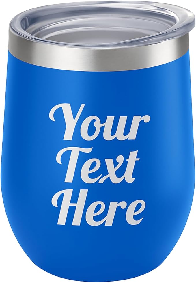 Gifts Inscribed Personalized Wine Tumbler with Lid – Blue Custom Text Engraved Stainless Steel Insulated Mug for Hot & Cold Drinks – Customized Bridesmaid, Wedding, or Birthday Gift