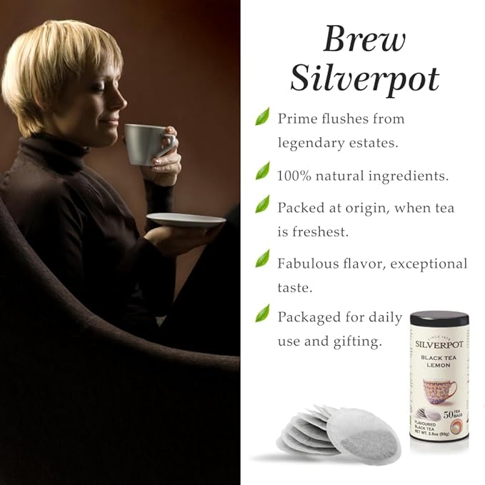 Silverpot Black Tea & Lemon - 50 Round Tea Bags | Farm-Direct | Caffeinated, Refreshing Citrus | Reusable Tin