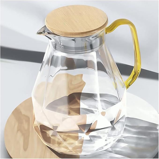 DUJUST 2 Litre Water Jug, Modern Diamond Design Glass Jug with Lid and Handle, High Durability Water Jug for Fruit Infuser Ice Tea, Hot Coffee, Milk