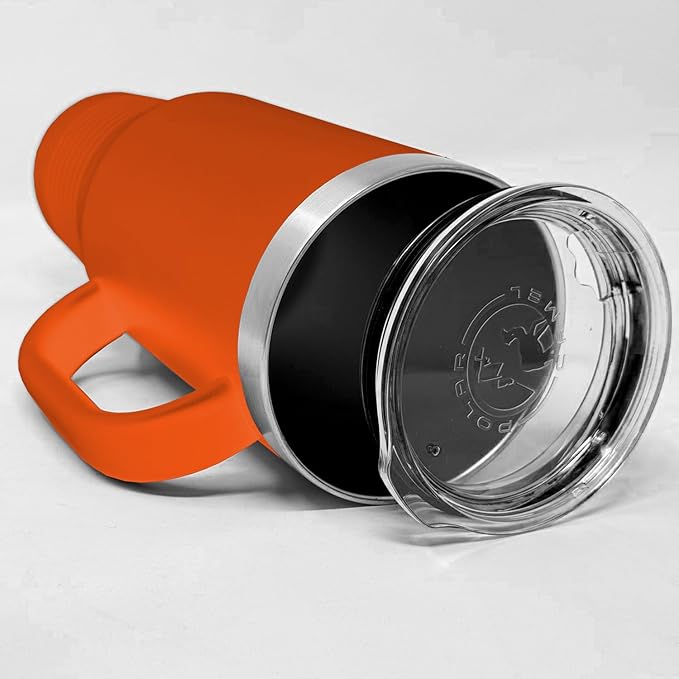 LaserGram 40oz Vacuum Insulated Travel Mug with Handle, Sushi, Personalized Engraving Included (Orange)