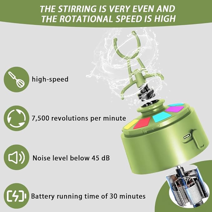 PROCHAIN Electric Protein Shaker Bottle, USB Rechargeable Mixing Cup, Water Drink Mixer Portable Bottles for Gym Sport, BPA-Free Tritan, 22oz (Light Green)
