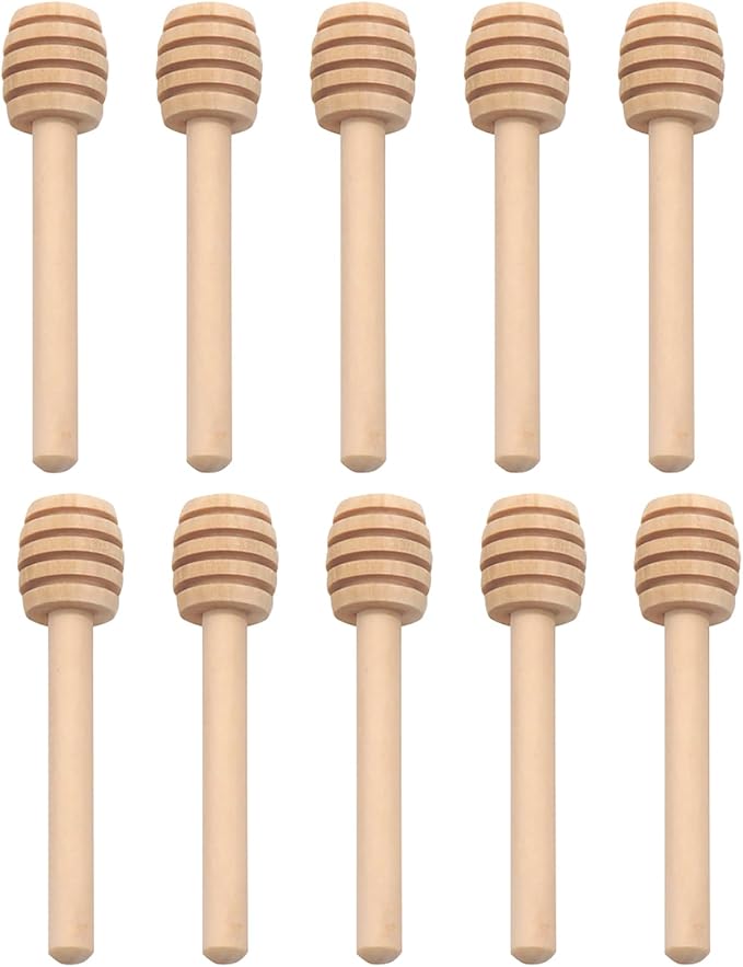 10pcs 3 inch Wooden Honey Mixing Stirrer Dipper Stick Collecting Dispensing Drizzling Honey Spoon Dipper Jam Portable Wedding Party Gift (10, 3Inch)