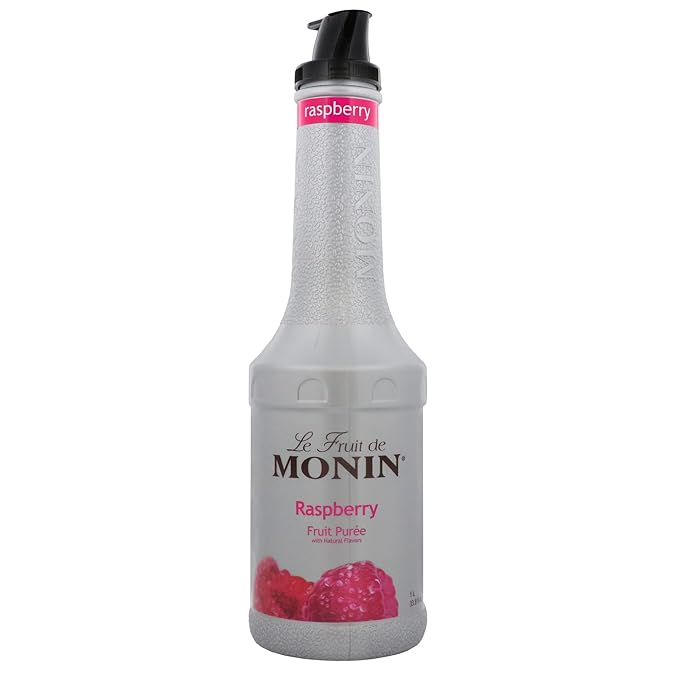 Monin - Raspberry Purée, Rich Berry Flavor, Great for Teas, Sodas, Cocktails, & More, Natural Flavors, No Artificial Sweeteners or Ingredients, Gluten-Free, Vegan, Non-GMO, Clean Label (1 Liter)