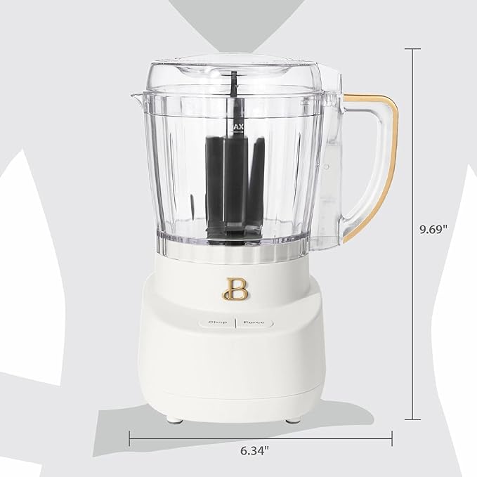 Beautiful 3-Cup Food Chopper, Electric Mini Processor with Plastic Bowl, BPA-Free, Stainless Steel Blade, Dishwasher Safe, Compact Touch Control Kitchen Appliance Powerful 250-Watt (White Icing)