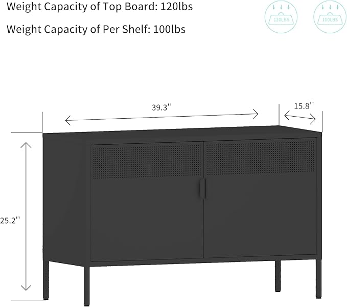 Metal Storage Cabinet with Doors,Black Accent Cabinet,Metal Locker Storage Cabinets,2 Door TV Media Stand with Removable Shelves for,Home,Office,Entryway,Living Room