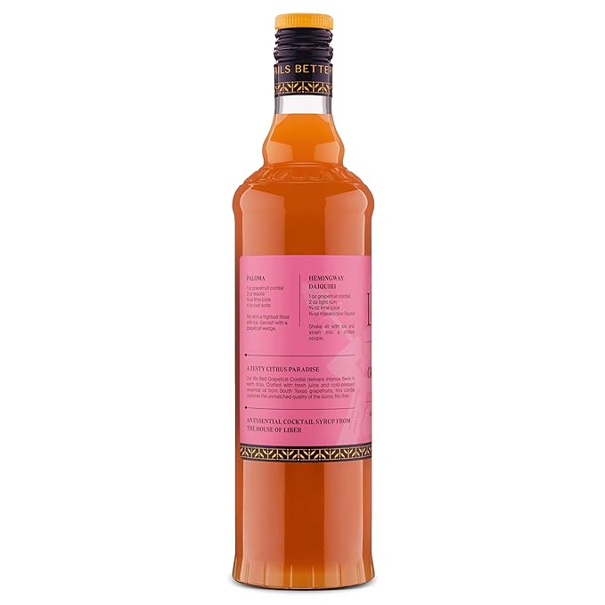 Liber & Co. Rio Red Grapefruit Cordial - Craft Cocktail Mixer with 60% Texas Grapefruit Juice & Cold-Pressed Essential Oils - Perfect for Palomas, Hemingway Daiquiris & Tequila Cocktails - Makes 50 Drinks (25.4 oz)