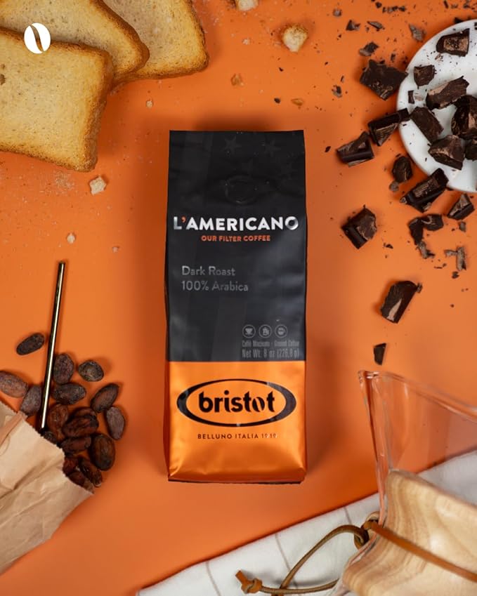 Bristot L'americano Dark Roast Ground Filter Coffee | 100% Arabica | For Pour-over/French Press/Drip | 8oz/226.8g