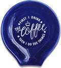 Funny Coffee Quote First I Drink The Coffee Then I Do The Things Ceramic Spoon Holder-Navy Blue Coffee Spoon Rest -Cafe Station Bar Accessories