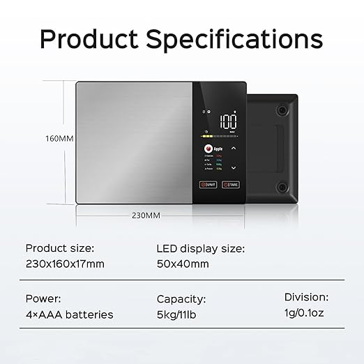 Smart Nutrition Food Scale with App Sync, Tracks 23 Nutrients (Calories Carbs Protein Fat), Digital Kitchen Scale for Weight Loss & Meal Prep, with High-Definition Touch Color Display Screen