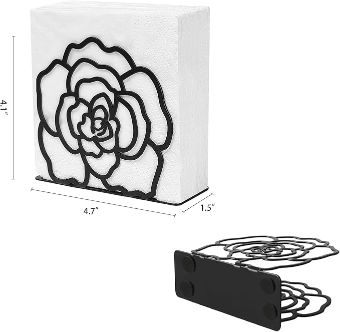 Napkin Holder for Table, Metal Napkin Holders for Kitchen Dining Farmhouse Cocktail Picnic Bar Rustic, Modern Napkins Holder for All Dining Room Decors (Flower), Christmas Decoration Gifts