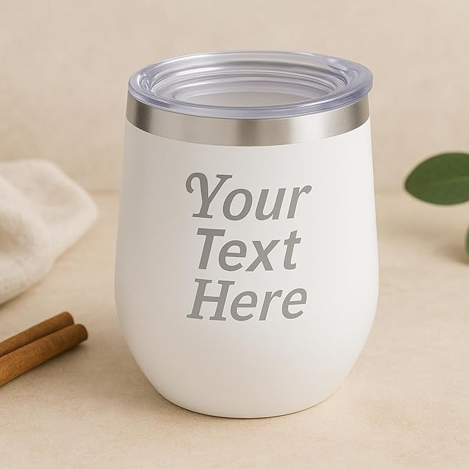 Gifts Inscribed Personalized Wine Tumbler with Lid – White Custom Text Engraved Stainless Steel Insulated Mug for Hot & Cold Drinks – Customized Bridesmaid, Wedding, or Birthday Gift