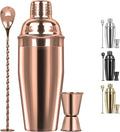 Large 24oz Cocktail Shaker Set, Stainless Steel 18/8 Martini Mixer Shaker with Built-in Strainer, Measuring Jigger & Mixing Spoon, Martini Shaker Set, Perfect for Bartender and Home Use, Rose Gold