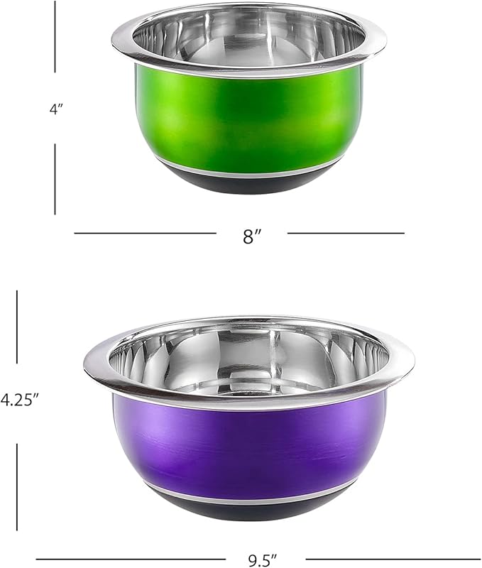Colorful Mixing Bowl- 4 Pc Set- Stackable Nesting Bowls- Stainless Steel Mixing Bowls Non Slip Silicone Bottom- Cookware Set