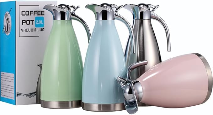 Sumerflos 68 Oz Stainless Steel Coffee Thermal Carafe/Double Walled Vacuum Thermos Insulated / 12 Hour Heat Retention / 2 Liters (Silver)