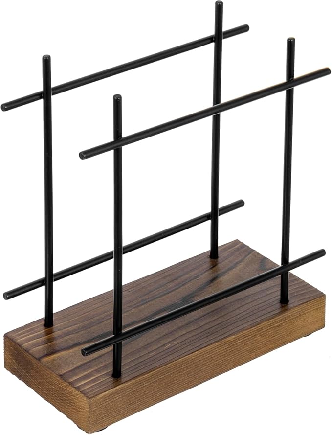 MyGift Matte Black Napkin Holders for Table & Kitchen, Metal Napkin Dispenser with Rustic Burnt Brown Wood Base, Decorative Holder for Paper Mail Bills Home/Dining Decor