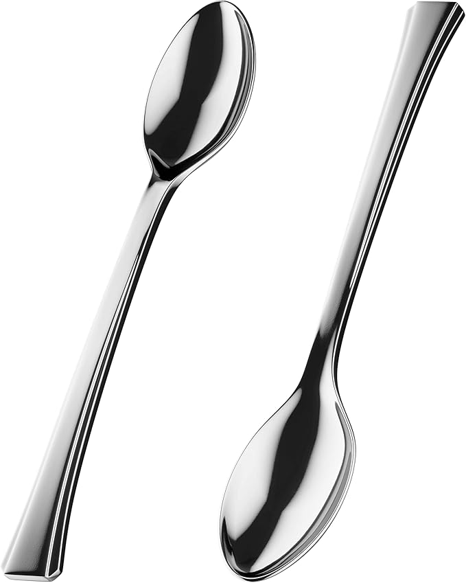 Exquisite Mini Spoons For Desserts - Bulk Pack Of 500 Silver Dessert – Disposable 4.5 Inch Plastic Appetizer Real Flatware Look- Miniature Bpa Free Food Safe
