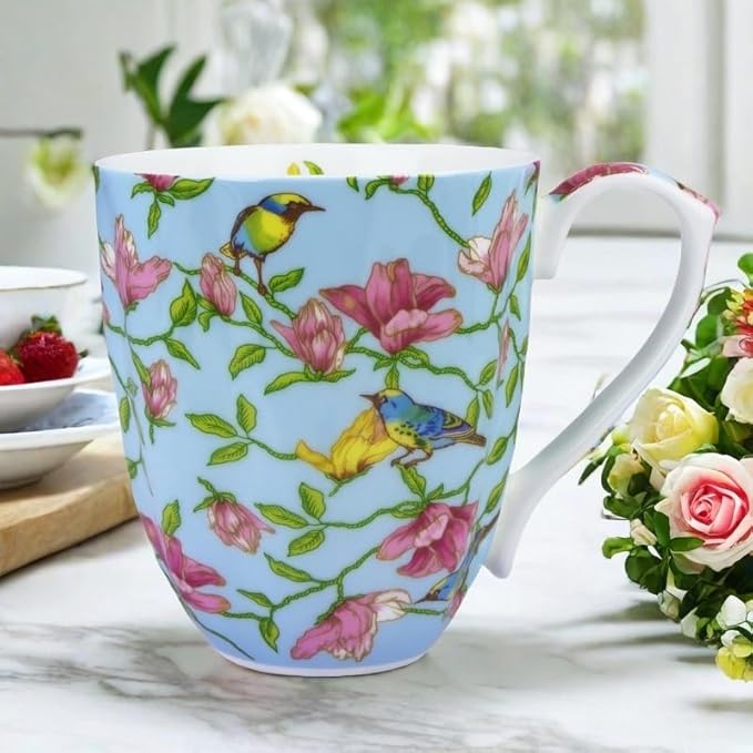 13oz Bone China Floral Mug Bone China Coffee Mugs Bone Teacup Christmas Mugs Birthday Gifts for Women Mom Friends Coworker