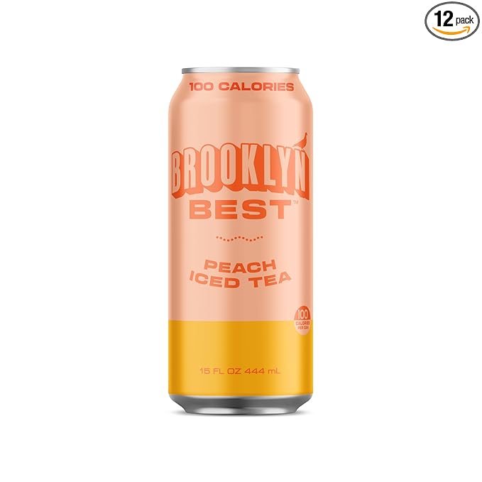 Brooklyn Best Peach Iced Tea, Not too Sweet, Better for You Drink - 15 Fl Oz (Pack of 12)