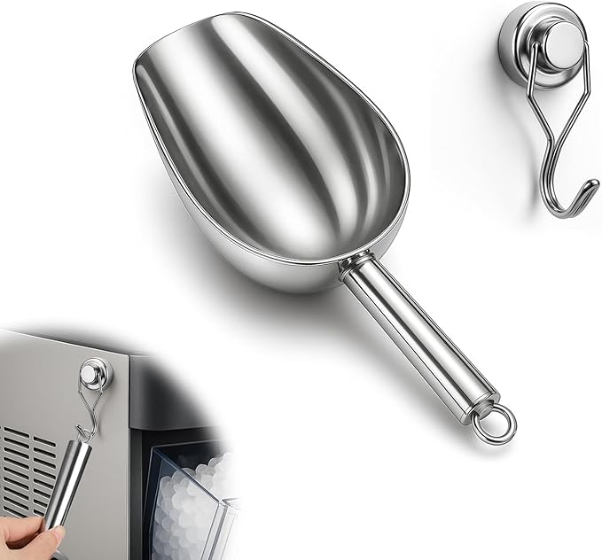 Stainless Steel Ice Scoop for Freezer with Magnetic Hook - Ice Scoop for GE Profile Opal 2.0 Nugget Ice Maker, for Kitchen Bar Party Accessories (6OZ)