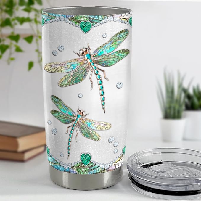 SANDJEST Dragonflies Gifts for Women Girls Dragonfly Tumbler 20oz Jewelry Drawings Stainless Steel Insulated Tumblers Coffee Travel Mug Cup Gift for Birthday Christmas