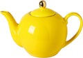 30oz Yellow Porcelain Teapot with a Speckled Glaze, Sunny Ceramic Teapot with Gold Trim for Loose Leaf and Blooming Tea, Tea Party Essential