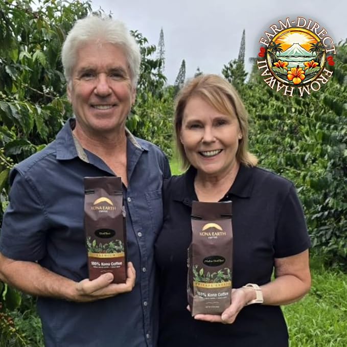 KONA EARTH 100% Kona Premium Coffee, Dark Roast, Whole Bean (8oz) Farm-Direct Authentic Hawaiian Kona Coffee beans from Hawaii’s Big Island, Micro-Batch-Roasted