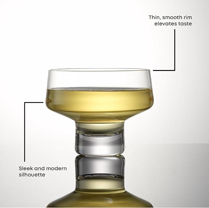 JoyJolt Sidney Stemless Coupe Glasses Set of 4 | 10oz Cocktail Glasses for Espresso Martini, Margarita, Manhattan, Champagne, Daiquiri, Cosmopolitan | Premium Crystal Made in Europe