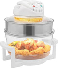 17L/17.96Qt Turbo Electric Glass Air Fryer w/ 2 Grill, Electric Turbo Convection Oven Roaste, 360° Viewable Airy Fryer with Expansion Ring, Multifunction Oilless Halogen Oven
