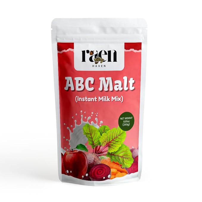 Raen Haven ABC Malt Instant Milk Mix – 8.81 oz (250g) | Nutritious Blend with Apples, Carrot, Brown Sugar, Almonds, Pistachios, Cashew Nuts, Walnuts & Cardamom | Energy Drink Powder | Pack of 1