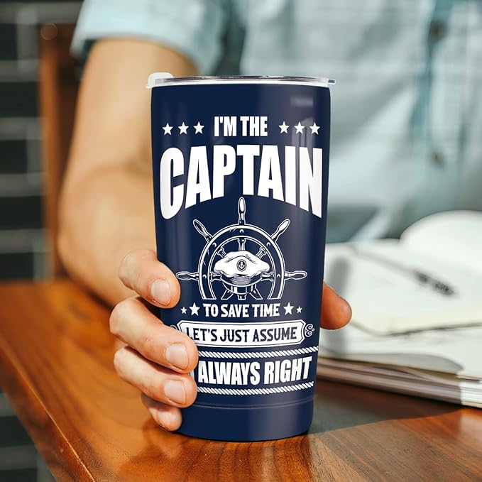 winorax Captain Tumbler I'm The Captain & I'm Always Right Boating Tumbler Cup with Lid 20oz Boater Gifts For Men Boat Lover Gift For Boats Owner Dad Funny Boaters Gift Ideas