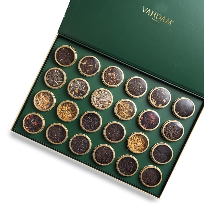 VAHDAM, Luxury Tea Gift Set | 24 Unique Loose Leaf Teas in Tin Caddies - Premium Tea Gift Box | Christmas Gifts for Women & Men