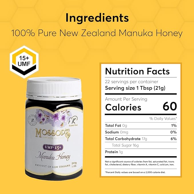 P.R.I Mossop’s Manuka Honey UMF 15+, MGO 514+ 1.1lb New Zealand Raw Monofloral Manuka Honey