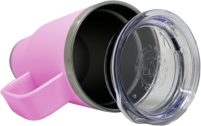 LaserGram 20oz Vacuum Insulated Travel Mug with Handle, Tiki Statue, Personalized Engraving Included (Light Purple)