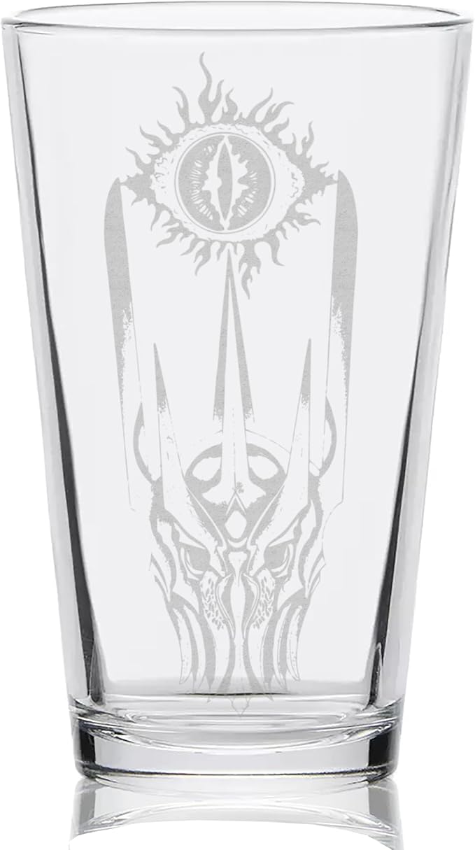 EYE OF SAURON Engraved 16oz Pint Glass | Inspired by Tolkien Power Ring and Middle Earth | Great Christmas Gift Idea | Unique Elvish Fantasy Wizard Fantasy Decor!