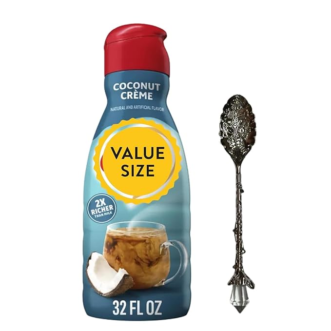 Premium Liquid Coffee Creamer 32 fl oz Bottles of Creamy Smooth Non-Dairy Coffee Creamer with Dumbass Coffee Gem Spoon (Coconut Creme) Gem Spoon