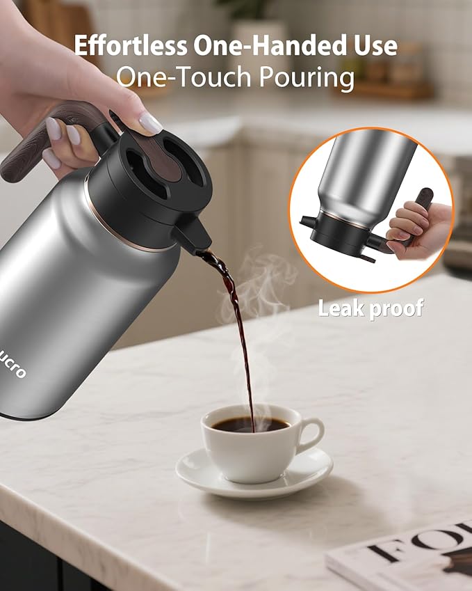 70 oz/2L Thermal Coffee Carafe - 18/8 Stainless Steel Carafes for Hot Liquids-Insulated Coffee Dispenser For Keeping Beverage Hot/Cold Coffee, Tea, Water, Drink Dispenser for Parties,Office,Home