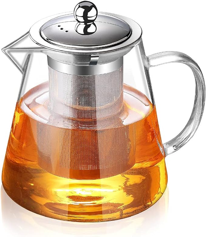 Glass Teapot with Infuser Tea Pot 32oz/43oz Tea Kettle Stovetop Safe Blooming and Loose Leaf Tea Maker Set (43oz/ 1300ml)