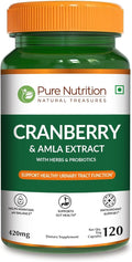 Pure Nutrition Cranberry Extract with Amla & Probiotics |120 Caps | Cranberry Extract Supports Healthy Urinary Tract Function* | Non GMO