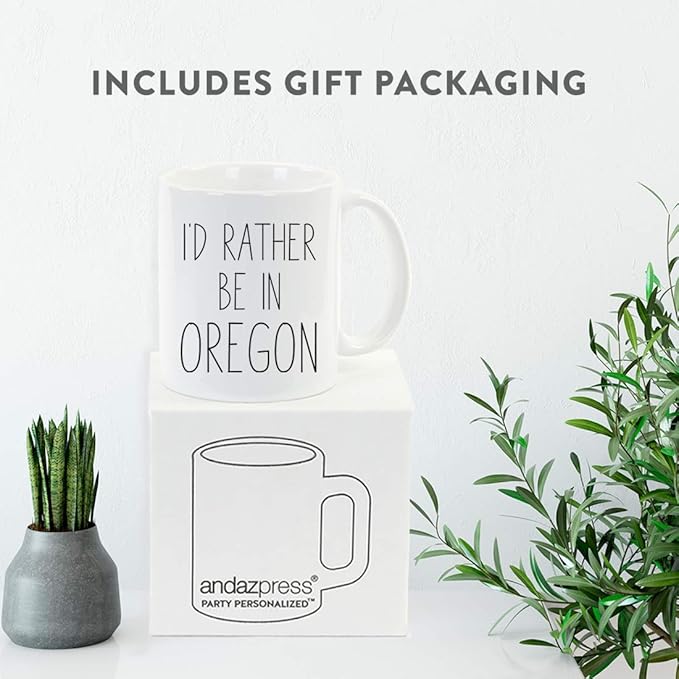 Andaz Press U.S. State 11oz. Coffee Mug Gift, I'd Rather Be in Oregon, 1-Pack, Long Distance College Going Away Study Abroad Birthday Christmas Gifts