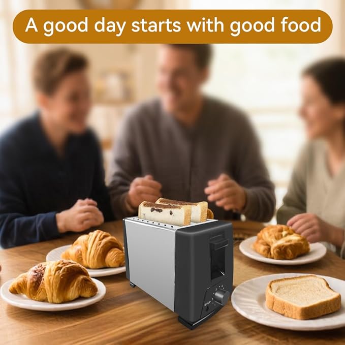 Sleek 2-Slice Toaster with Wide Slots – 6 Adjustable Settings, Defrost for Frozen Bread, Removable Tray, Compact Stainless Steel Design – Modern kitchen appliances Essential (White)