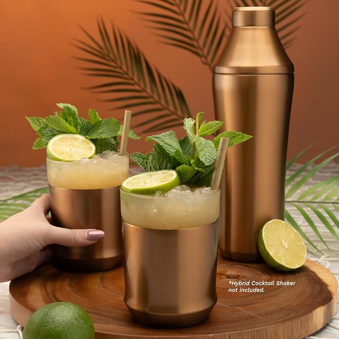 Elevated Craft Hybrid Cocktail Glass Premium Vacuum Insulated Steel Base with Removable Insert - 12oz Rocks Glass, Double Old Fashioned Lowball for Margaritas, Bourbon, Whiskey - Copper