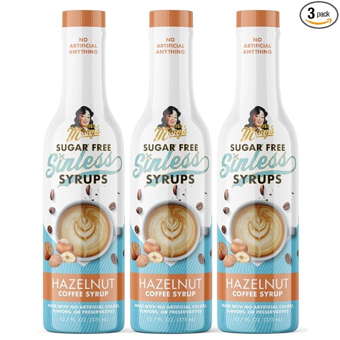 Sugar Free 3pk Hazelnut Sinless Syrup- Stevia Based, No Sugar Alcohols or Sucralose, No Artificial Sweeteners, Natural Ingredients, Coffee Tea Cocoa Dessert, Keto Friendly, 3 Pack