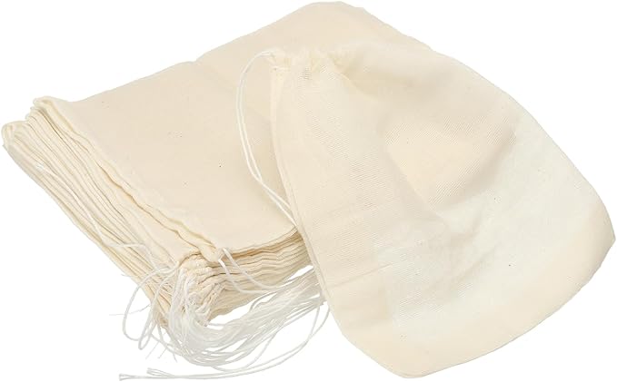 uxcell 20 Pcs Spice Bags for Cooking, 4x3 in Reusable Empty Tea Bags Muslin Strainer Cotton Cheese Cloth for Loose Leaf Tea Sachet Straining Soups Herbs, Beige